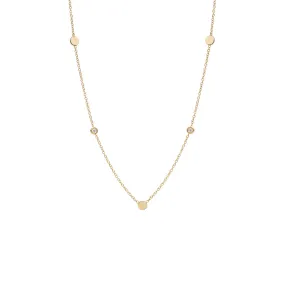 14k 3 itty bitty discs with floating diamonds station necklace