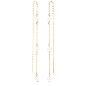 14k 3 Pearl Cable Chain Threader Earrings