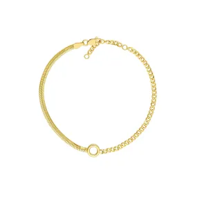 14K Gold Half Snake Half Curb Chain Bracelet