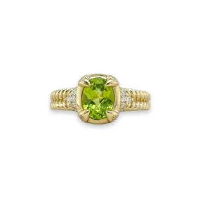 14K Y Gold 0.23ctw Diamond and 1.46ct Peridot Oval Ring