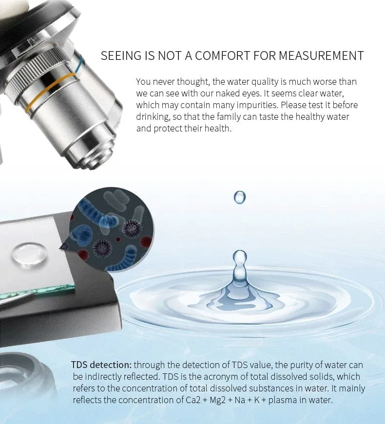 2-in-1 PPM Water TDS Meter Tester Drinking Water Quality Analyzer Monitor Filter Rapid Test Aquarium Hydroponics Pools PPM TDS-3