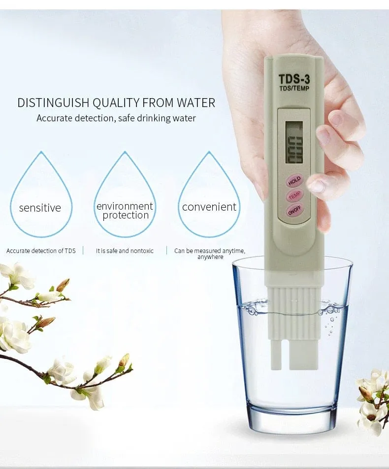 2-in-1 PPM Water TDS Meter Tester Drinking Water Quality Analyzer Monitor Filter Rapid Test Aquarium Hydroponics Pools PPM TDS-3