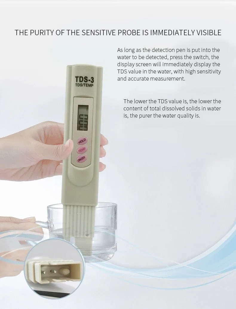 2-in-1 PPM Water TDS Meter Tester Drinking Water Quality Analyzer Monitor Filter Rapid Test Aquarium Hydroponics Pools PPM TDS-3