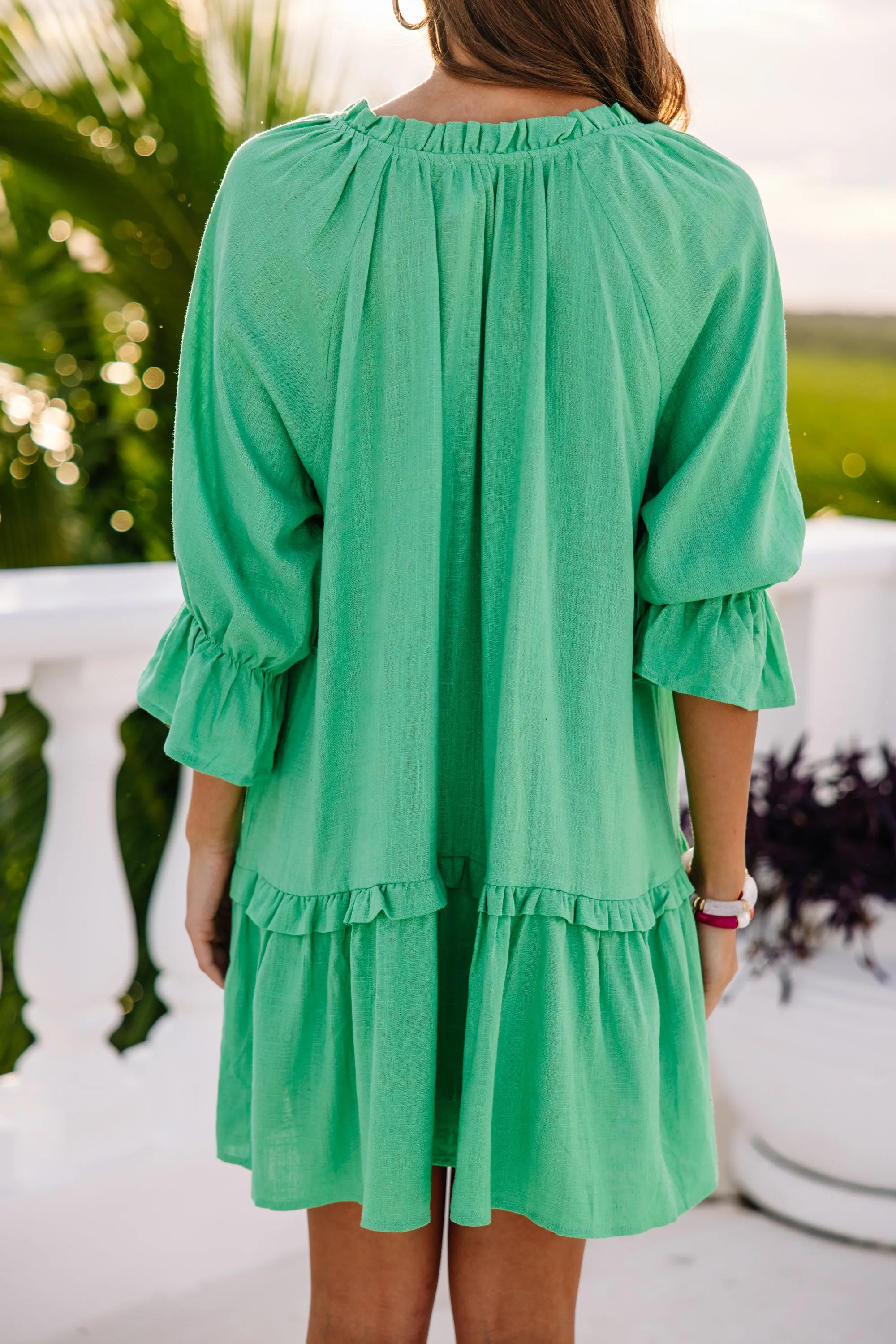 Always In The Lead Green Linen Dress