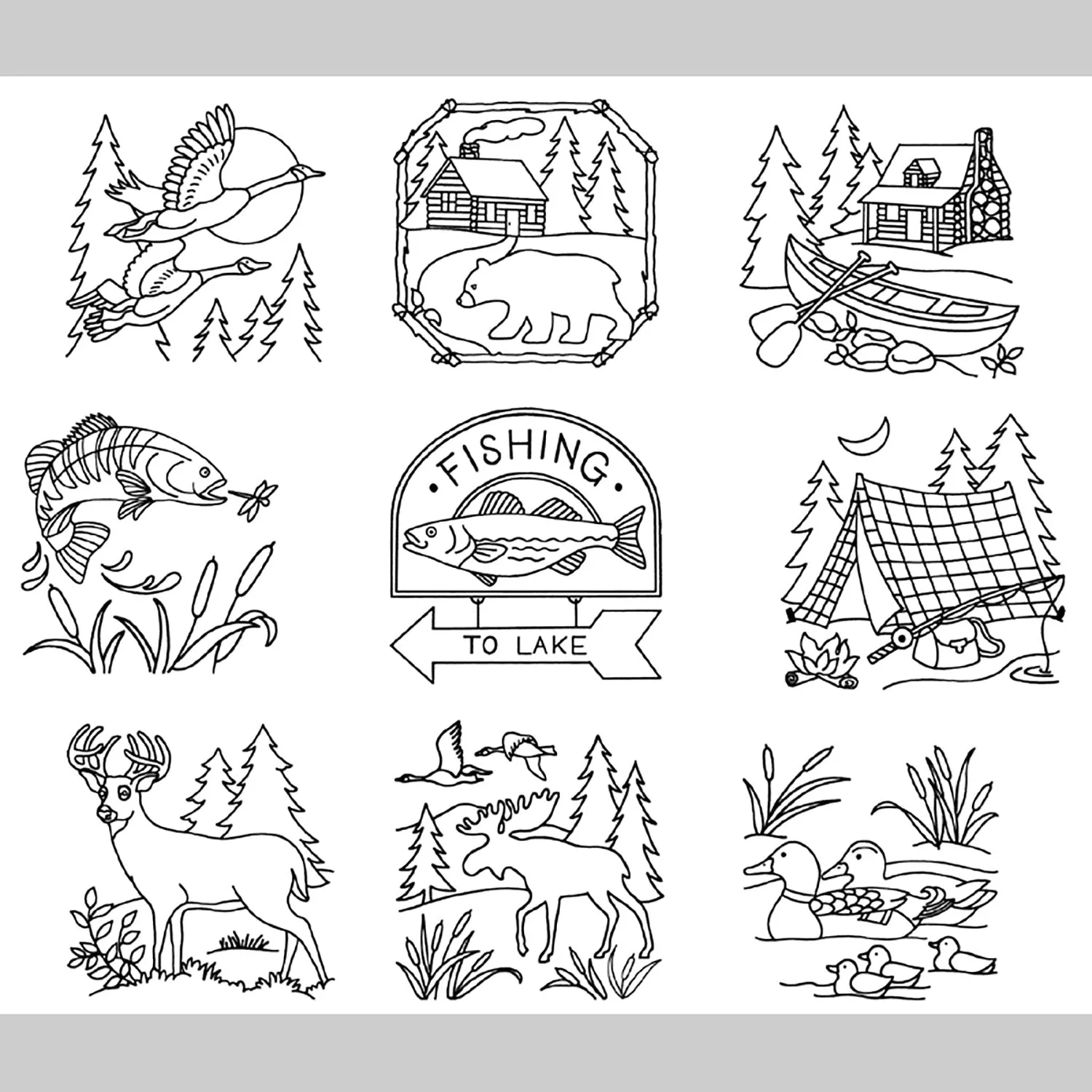 Aunt Martha's Northwoods Lodge Iron-On Embroidery Pattern