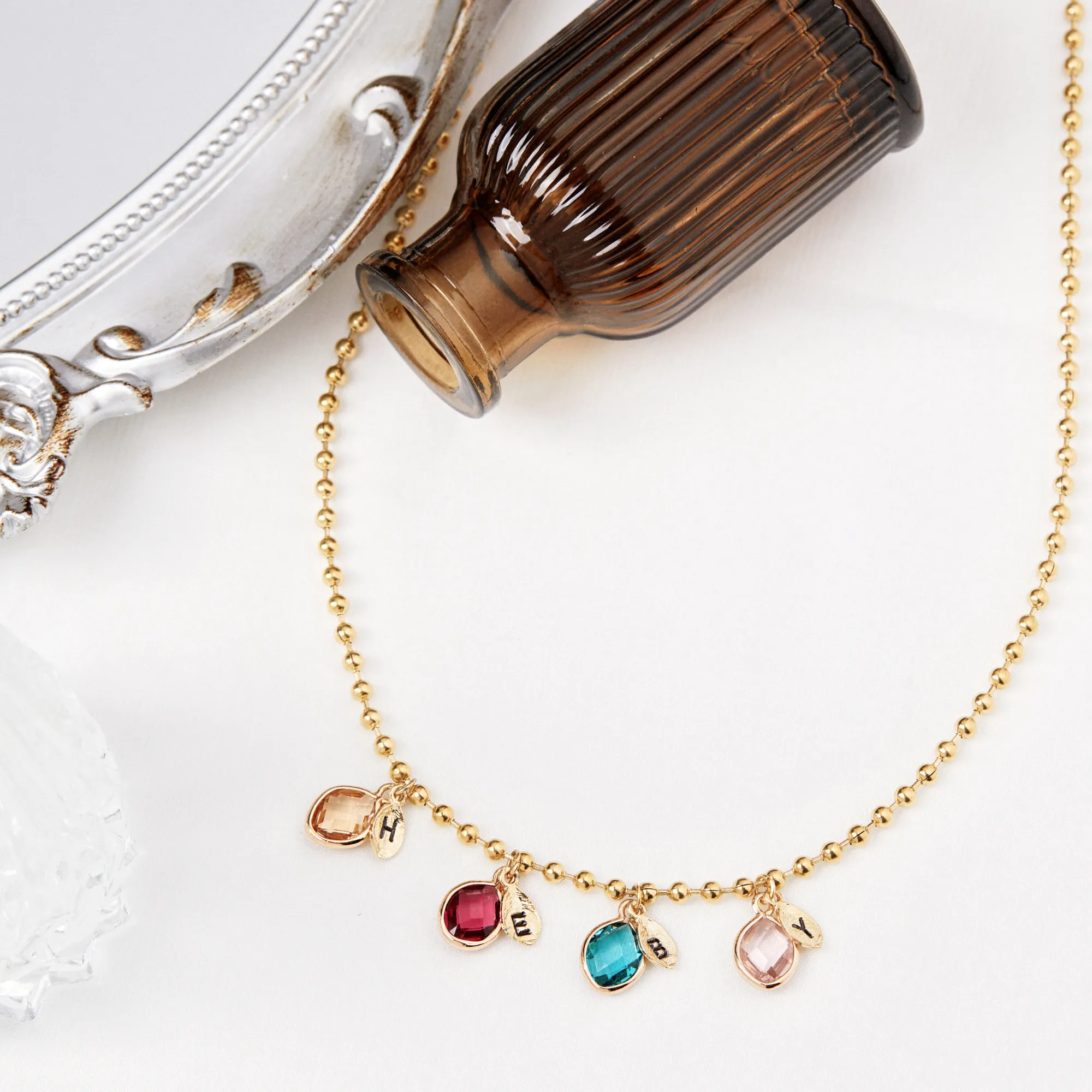 Brianna Ball Chain Birthstone Necklace