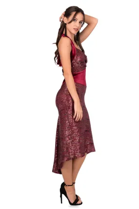 Burgundy Halter-Neck Tie Fishtail Dress With Velvet Details