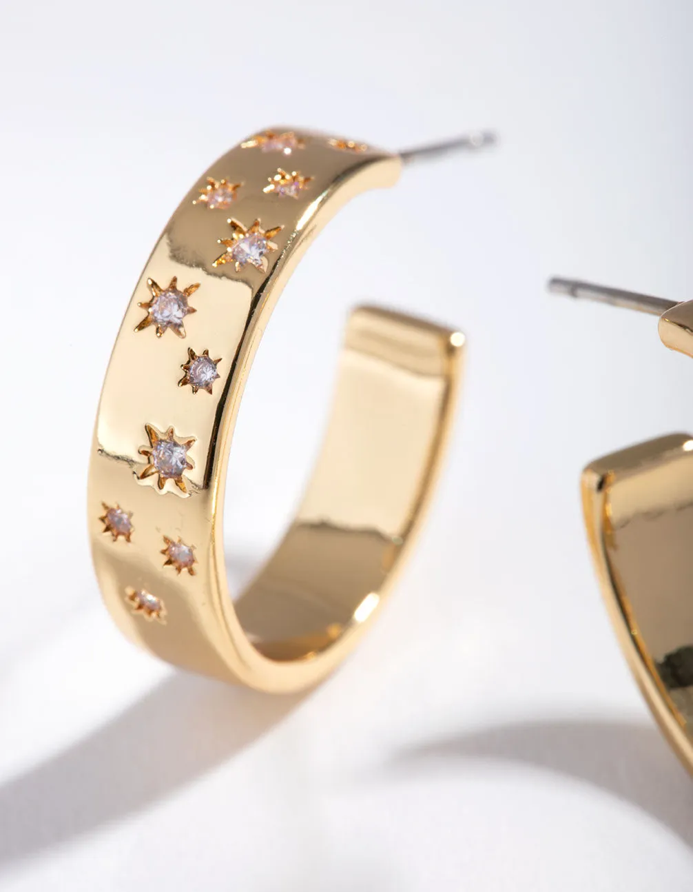 Gold Plated Diamante Star Hoop Earrings