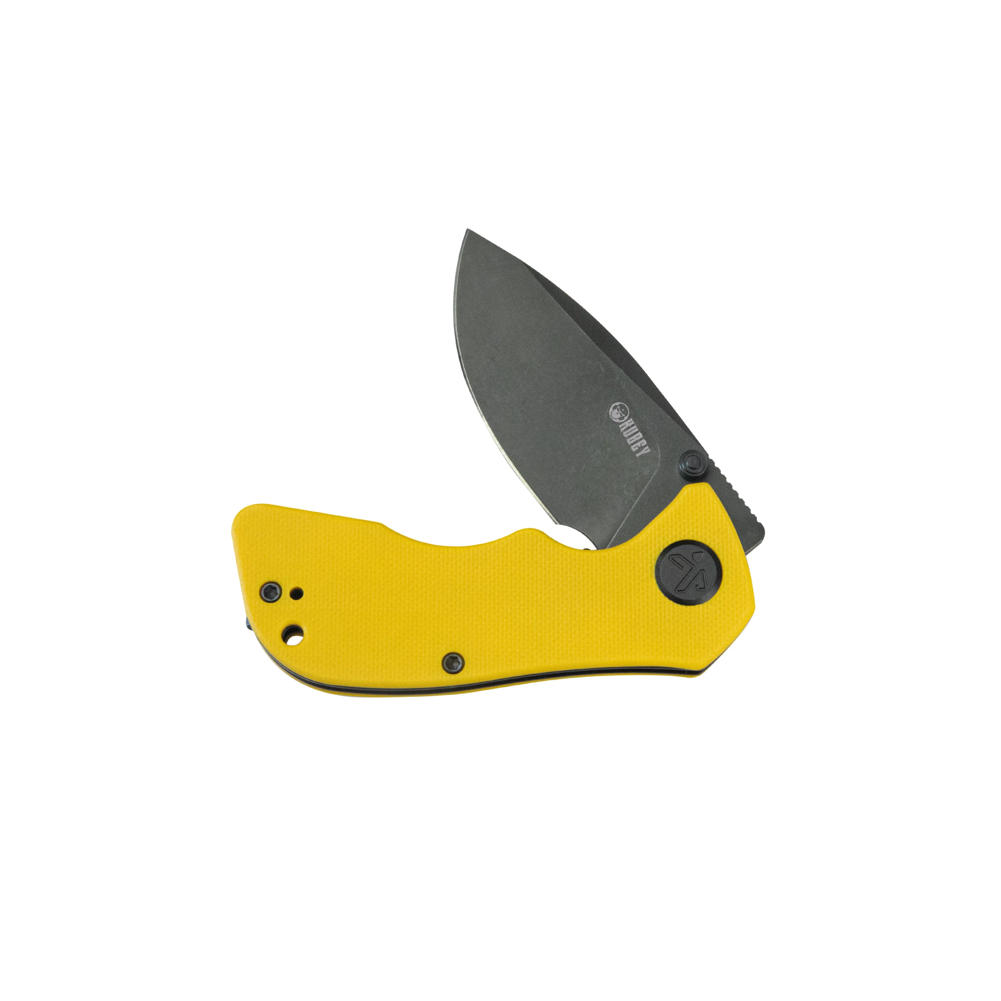 KUBEY Karaji Liner Lock Dual Thumb Studs Open Folding Pocket Knife Yellow G10 Handle 2.56 Blackwash 14C28N KU180N