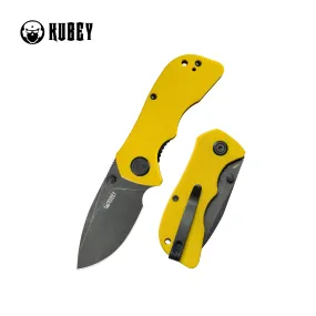 KUBEY Karaji Liner Lock Dual Thumb Studs Open Folding Pocket Knife Yellow G10 Handle 2.56 Blackwash 14C28N KU180N