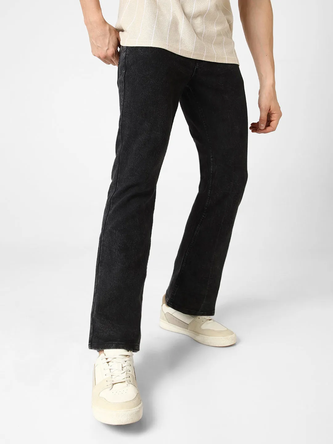 Men's Black Washed Bootcut Jeans Stretchable