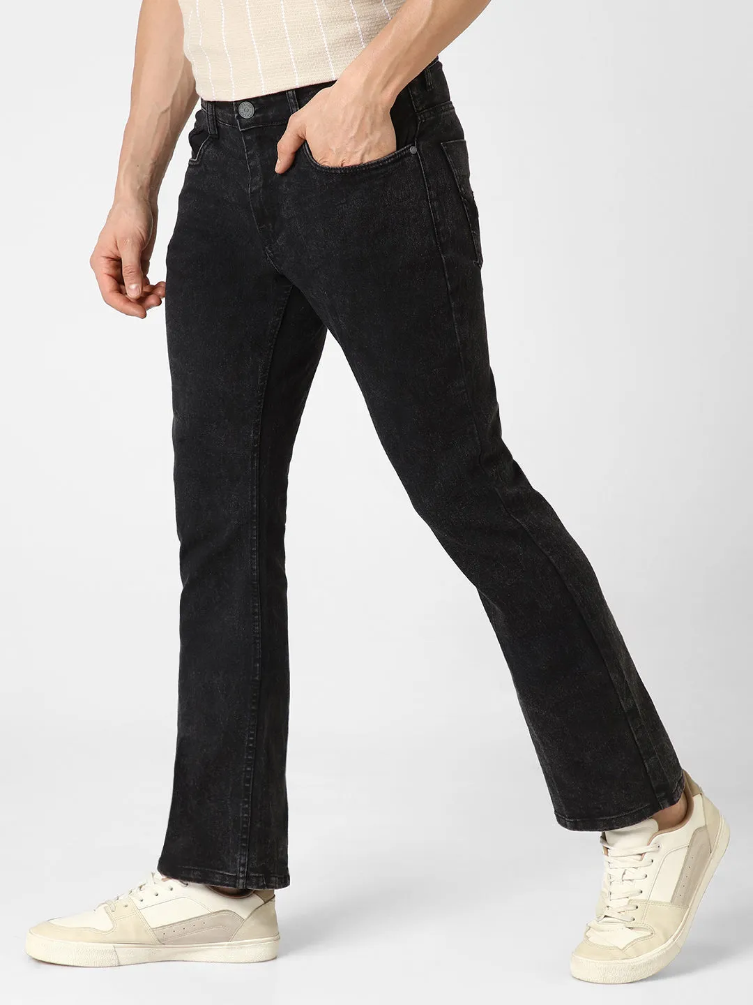 Men's Black Washed Bootcut Jeans Stretchable