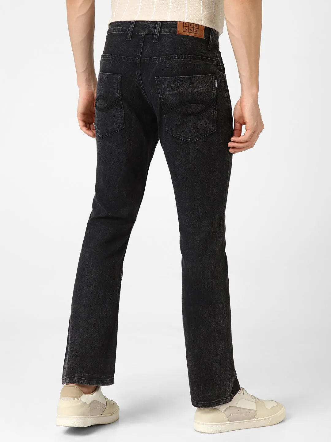 Men's Black Washed Bootcut Jeans Stretchable