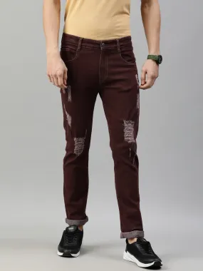 Men's Brown Slim Fit Heavy Distressed/Torn Jeans