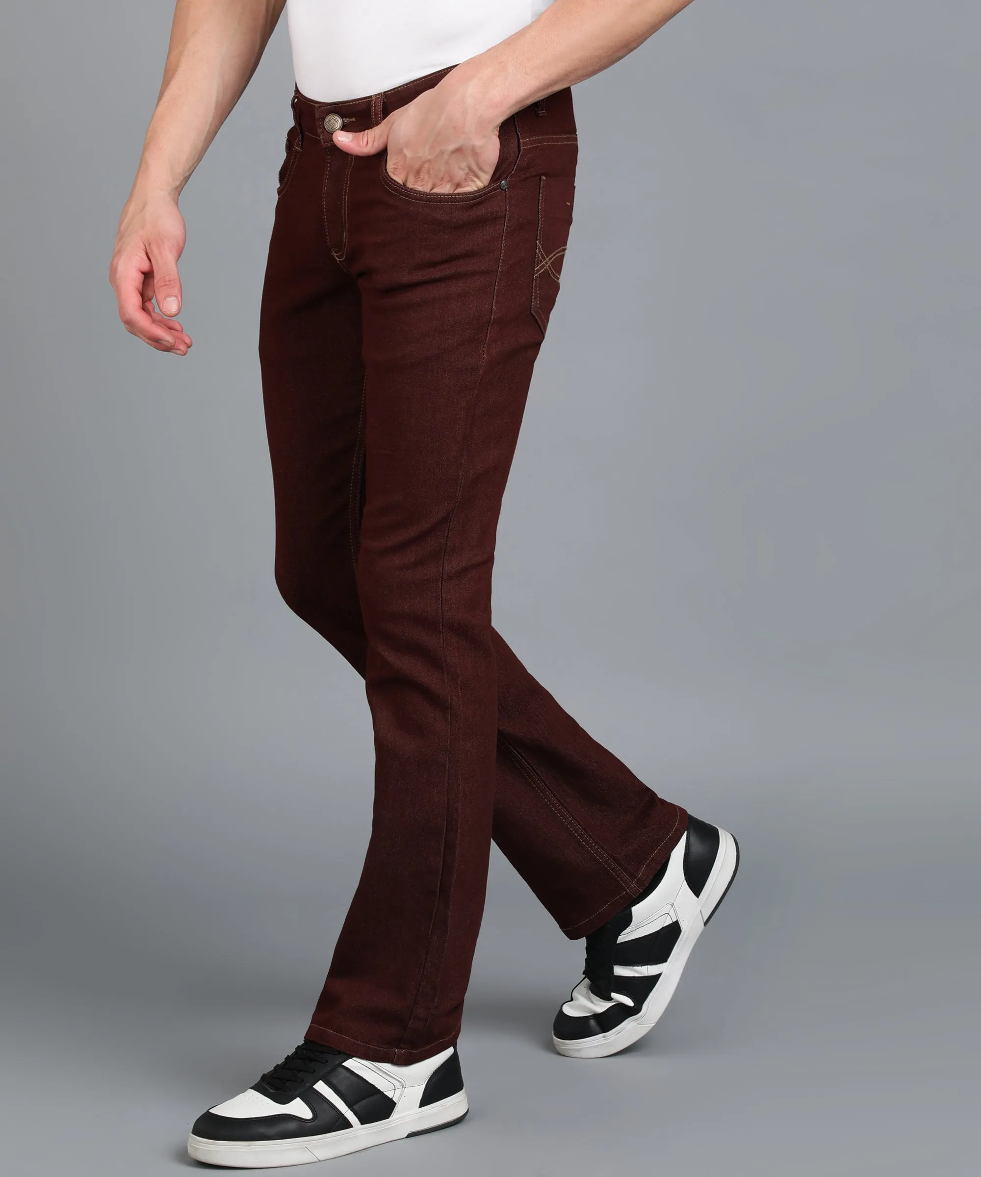 Men's Brown Washed Bootcut Jeans Stretchable