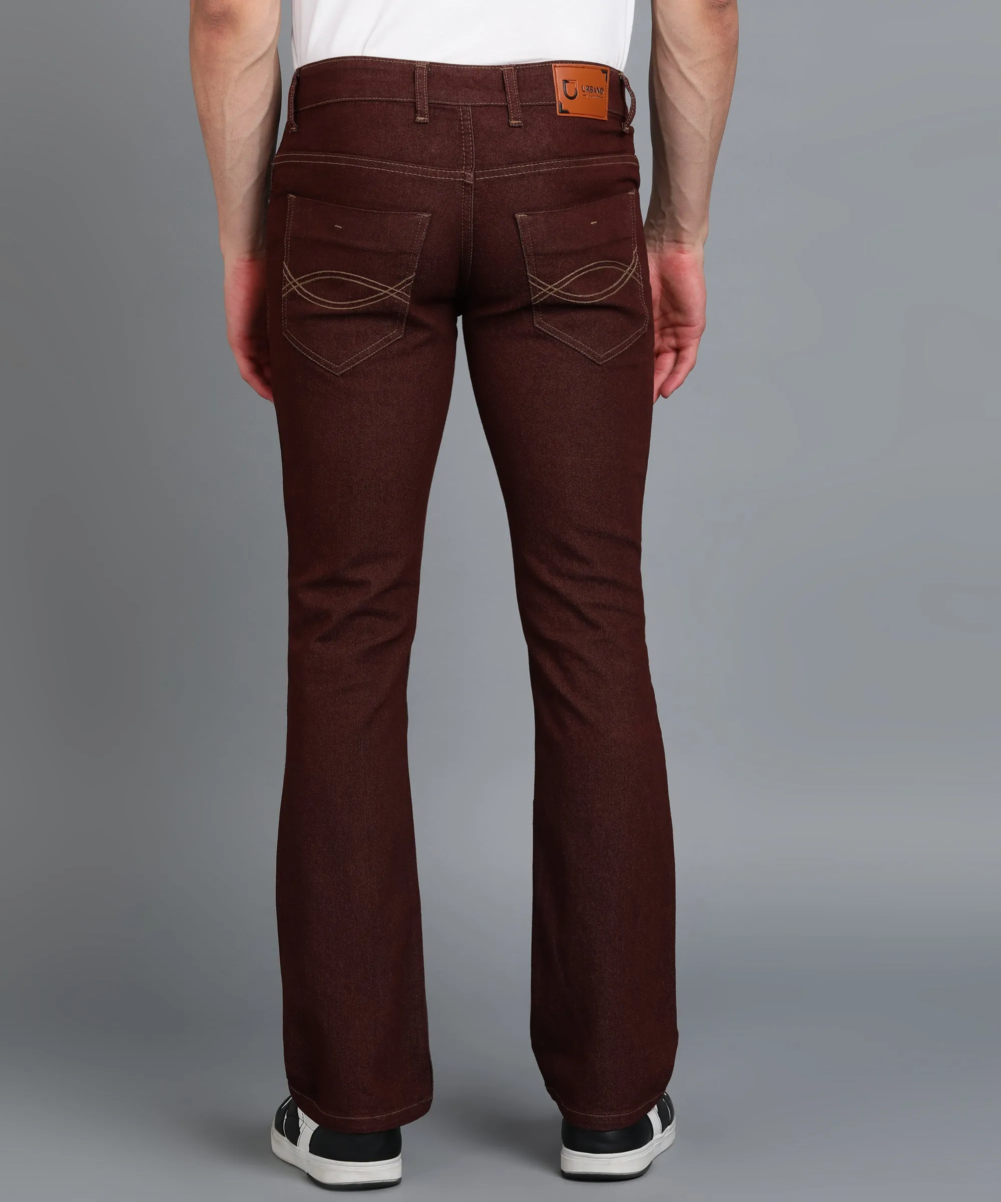 Men's Brown Washed Bootcut Jeans Stretchable