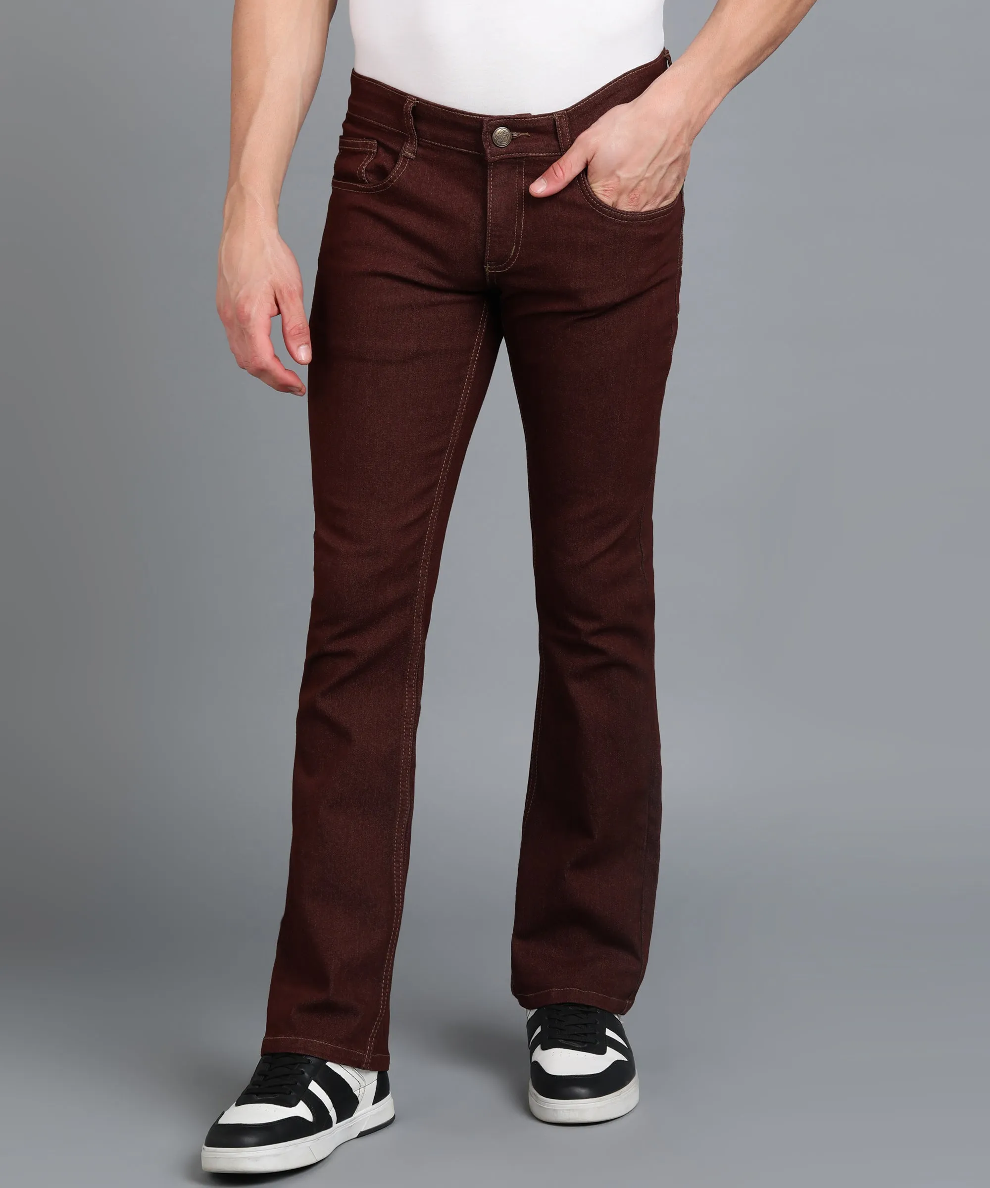 Men's Brown Washed Bootcut Jeans Stretchable