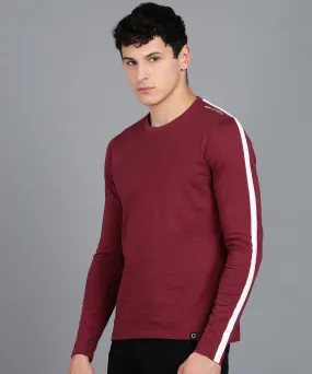 Men's Color-Block Maroon Round Neck Full Sleeve Slim Fit Cotton T-Shirt