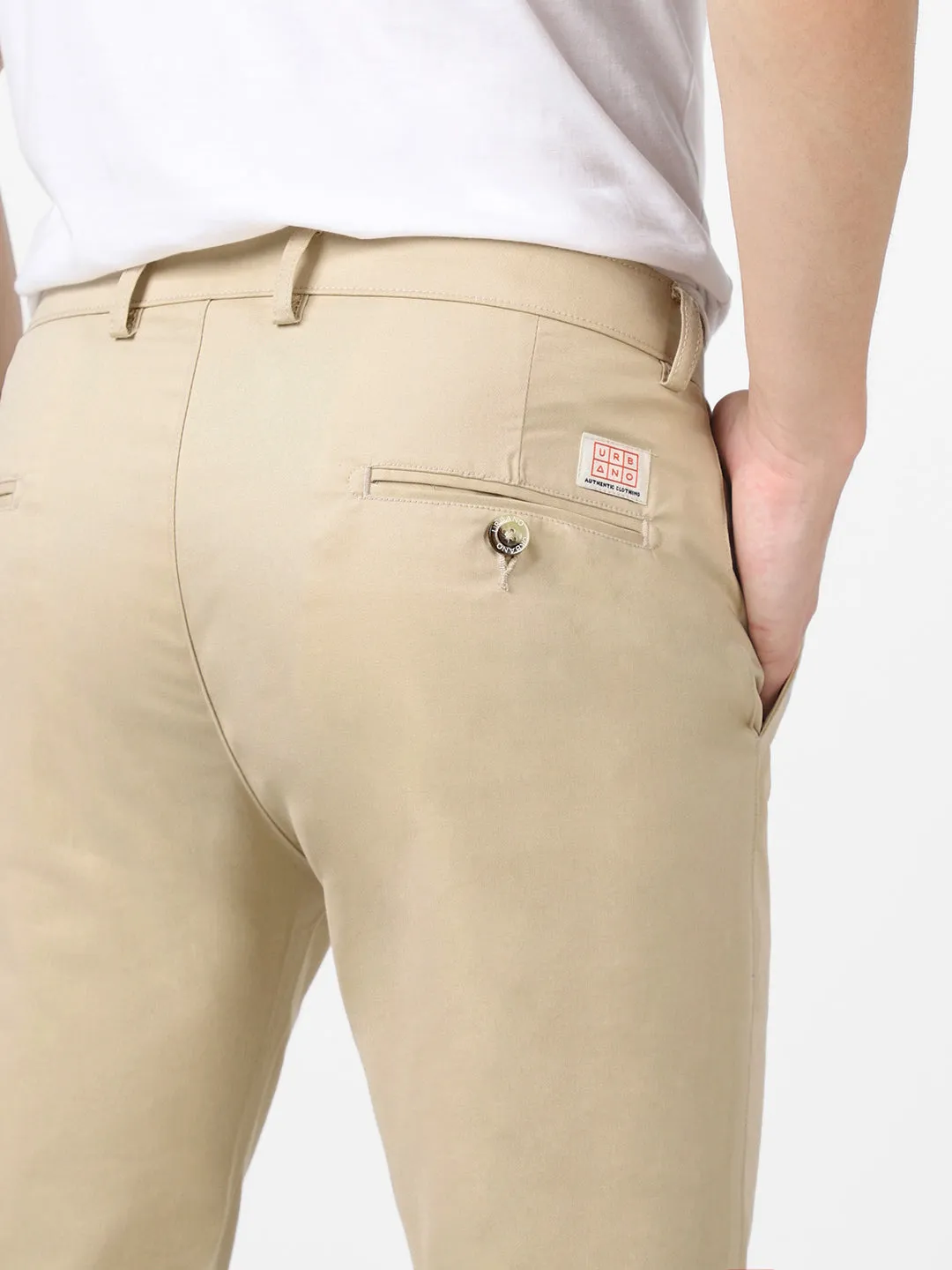 Men's Cream Cotton Slim Fit Casual Chinos Trousers Stretch