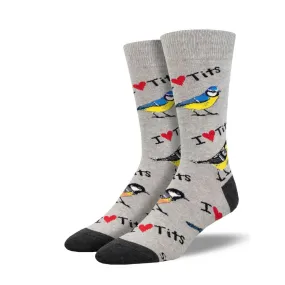 Men's I Heart Tits Crew Socks in Heather Grey