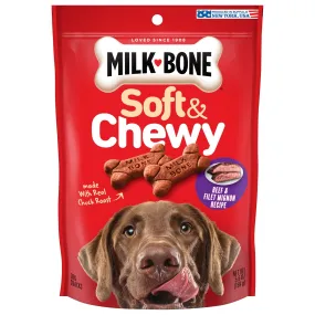 Milk-Bone Soft and Chewy Dog Treats, Beef & Filet Mignon Recipe With Chuck Roast, 5.6oz Bag