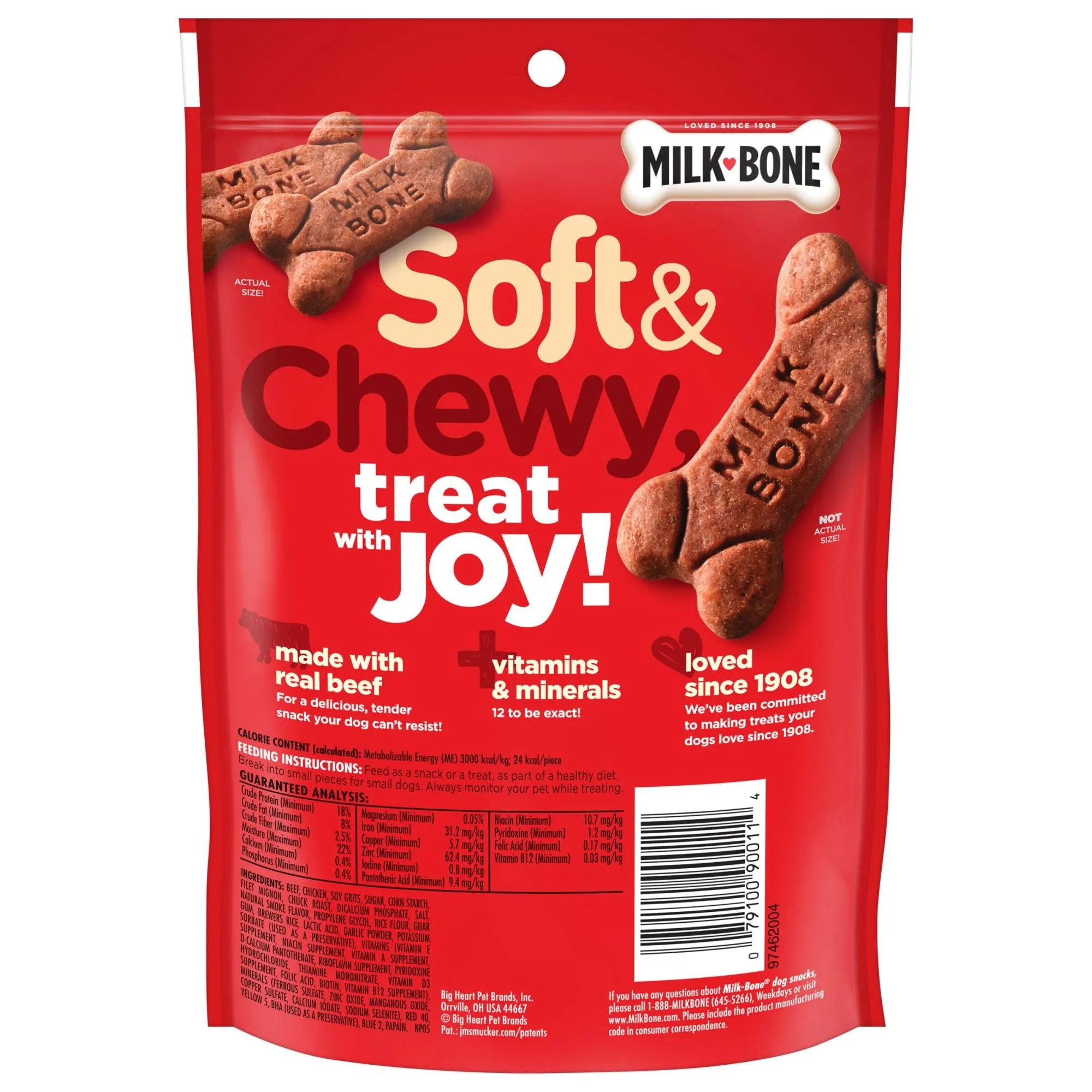 Milk-Bone Soft and Chewy Dog Treats, Beef & Filet Mignon Recipe With Chuck Roast, 5.6oz Bag