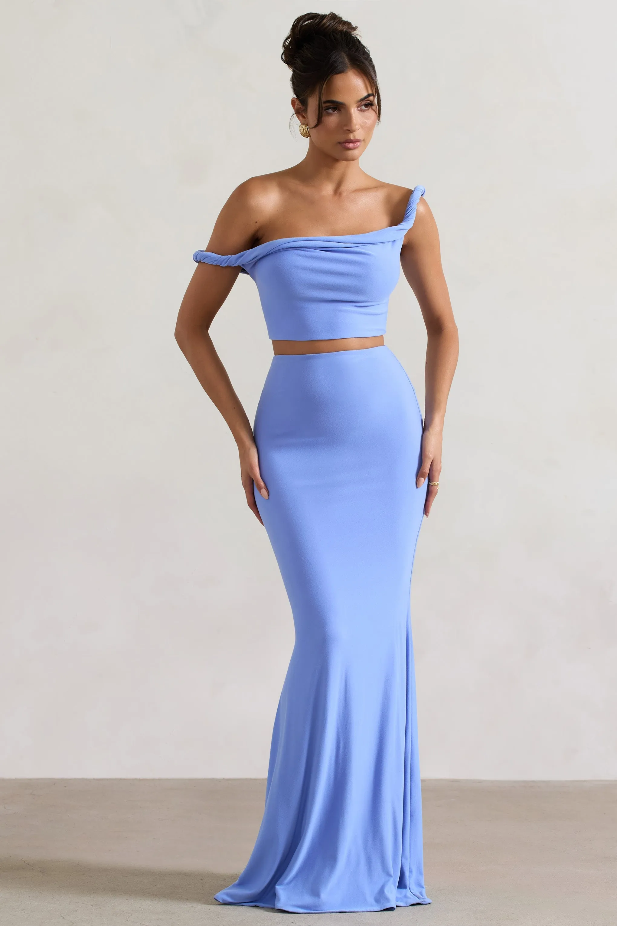 Neve | Blue Gathered Maxi Skirt