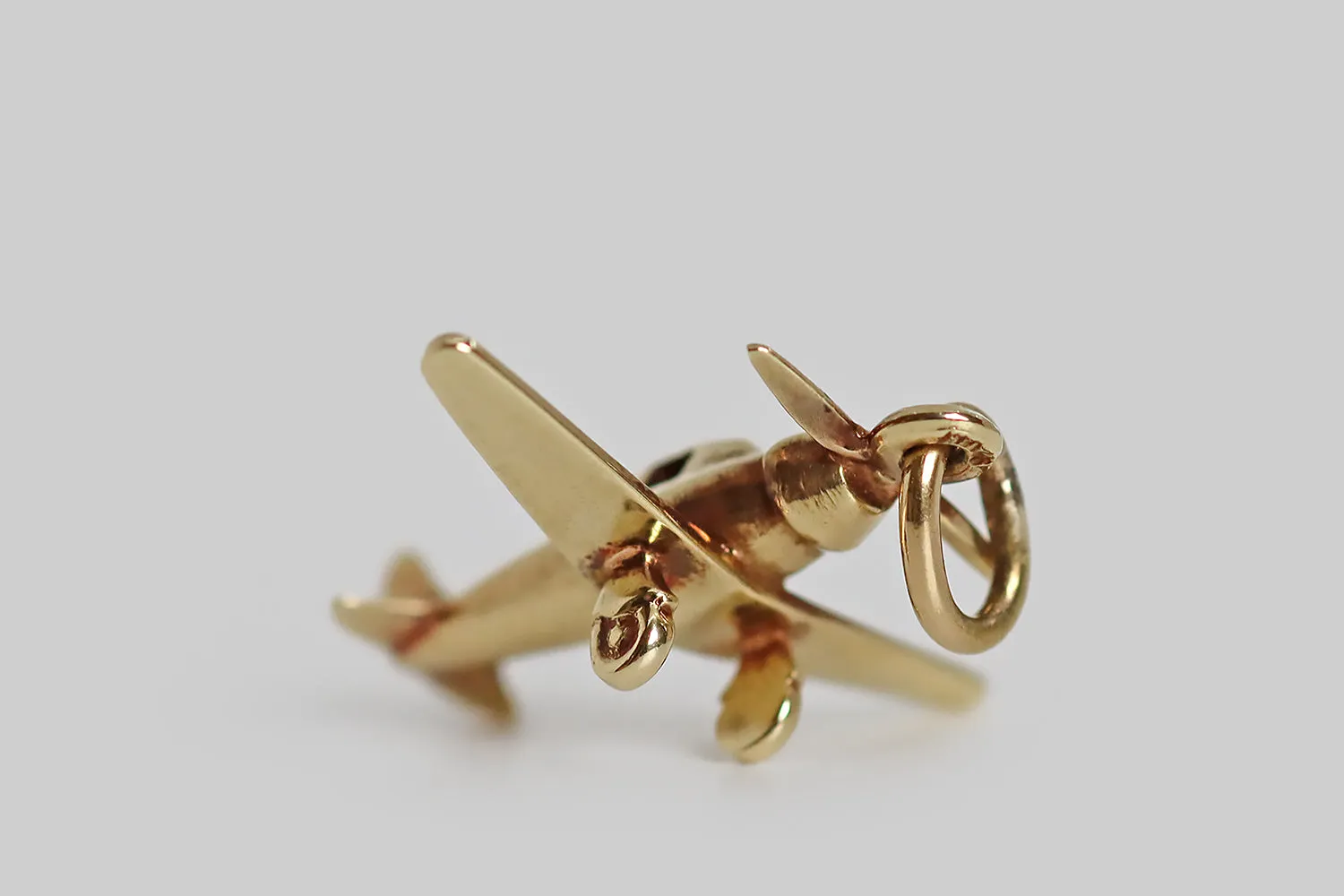 Sloan & Co. 1930s Miniature Single Engine Plane Charm in 14k Gold