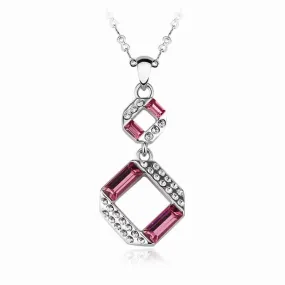 The two squares platinum plated necklace with rose Swarovski crystals