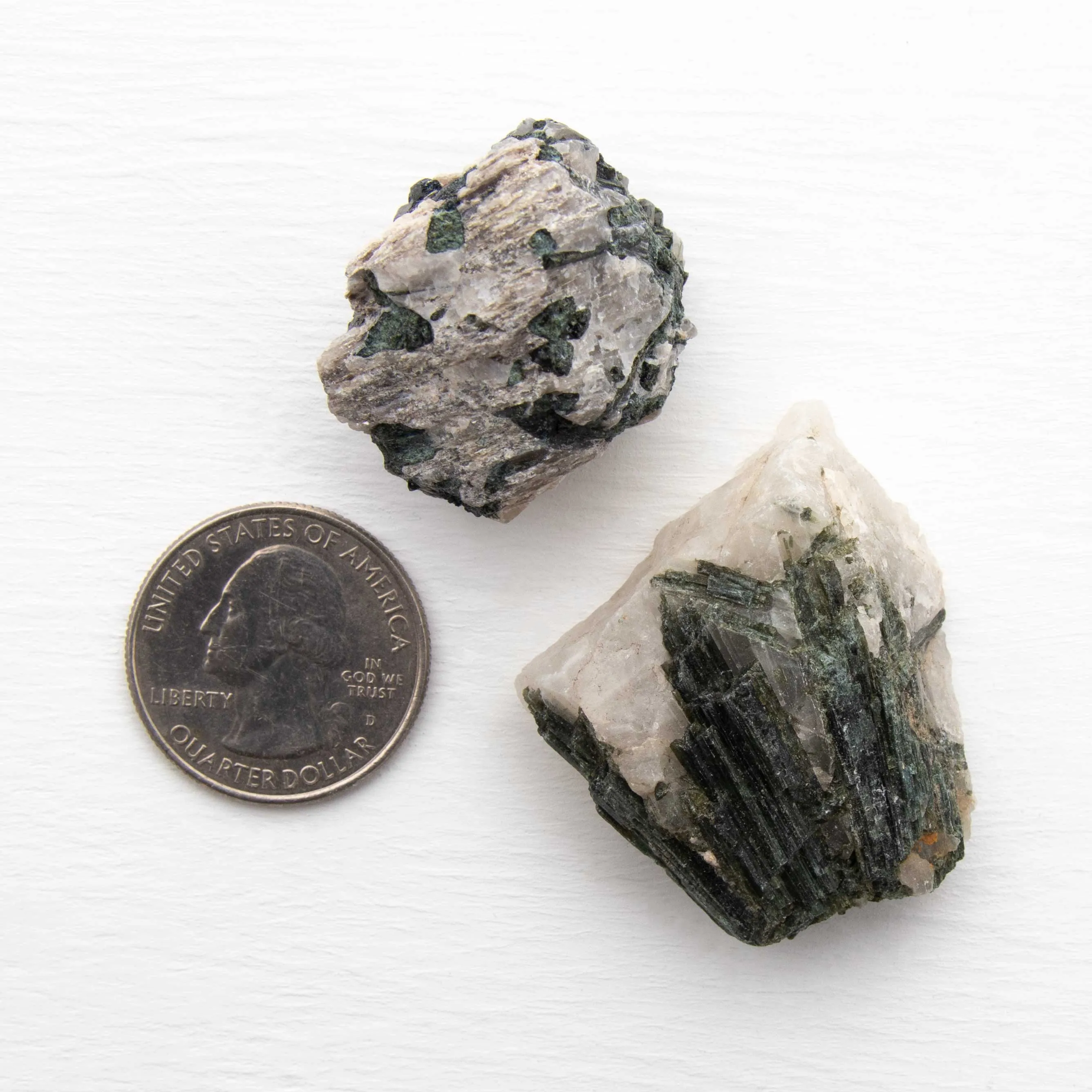 Tourmaline, Green in Quartz - Dark, Rough